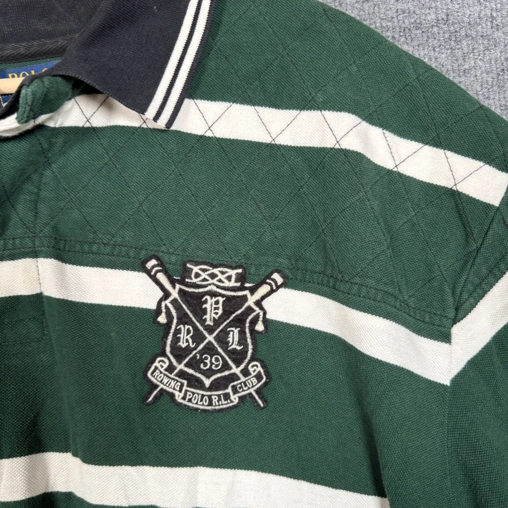Vintage Polo Ralph Lauren Size 4XLT Polo Shirt Green Striped Cotton Golf Logo